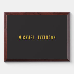 Black & Gold Minimalist Plain Modern Own Name Award Plaque