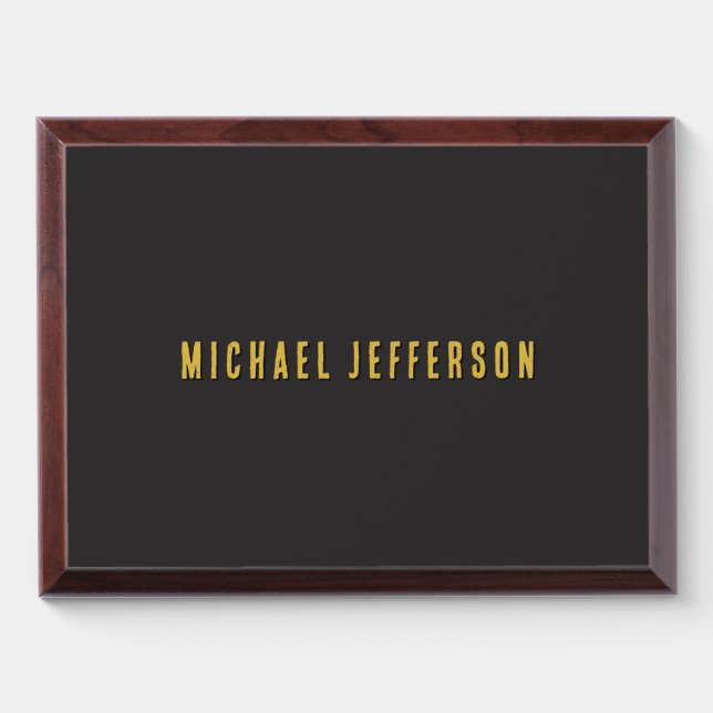 Black & Gold Minimalist Plain Modern Own Name Award Plaque (Horizontal)