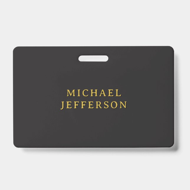 Black & Gold Minimalist Plain Modern Own Name Badge (Front)