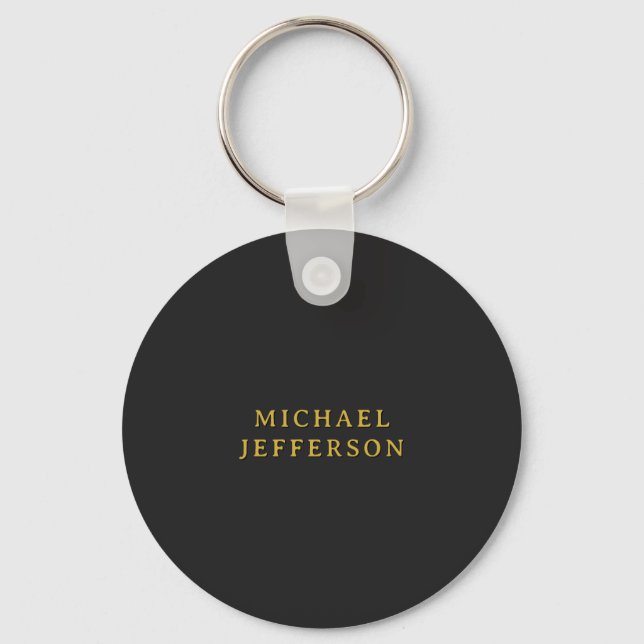 Black & Gold Minimalist Plain Modern Own Name Keychain (Front)