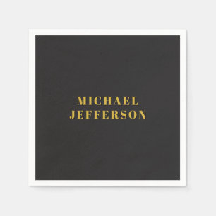 Black & Gold Minimalist Plain Modern Own Name Napkins