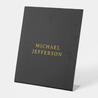 Black & Gold Minimalist Plain Modern Own Name Pedestal Sign