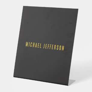 Black & Gold Minimalist Plain Modern Own Name Pedestal Sign