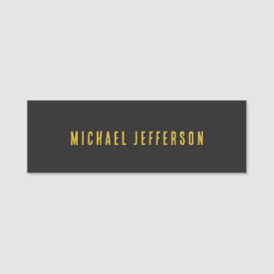 Black & Gold Minimalist Plain Modern Own Name Tag