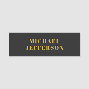 Black & Gold Minimalist Plain Modern Own Name Tag