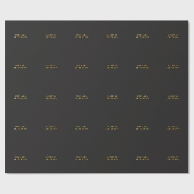 Black & Gold Minimalist Plain Modern Own Name Wrapping Paper (Flat)