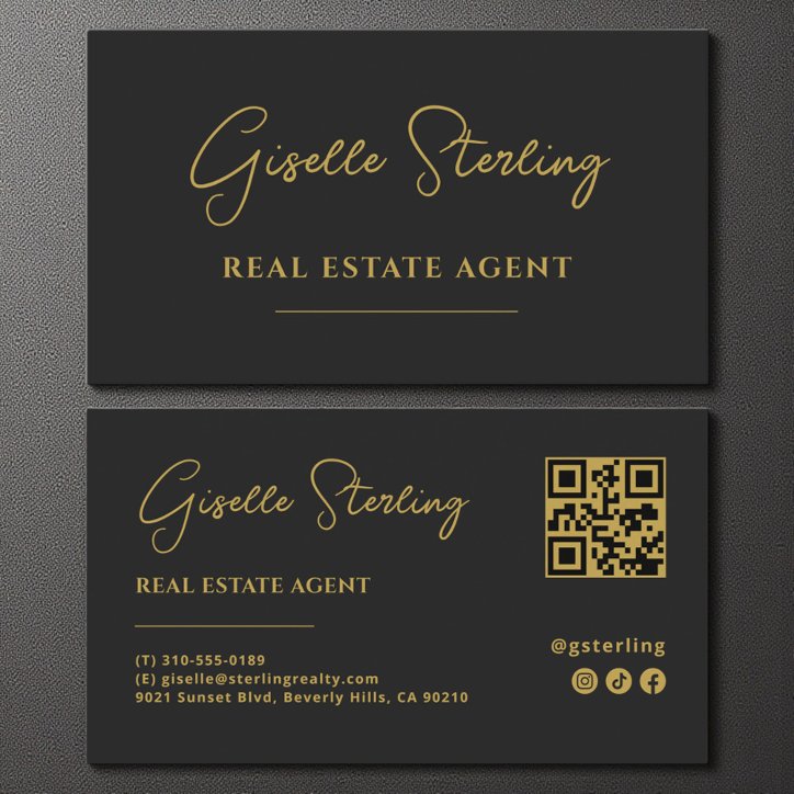 Black Gold Minimalist Real Estate Agent QR Code Business Card