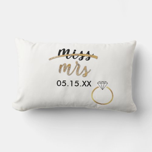 Black  Gold Miss Mrs Name Date Lumbar Pillow