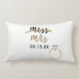 Black & Gold Miss Mrs. Name Date Lumbar Pillow