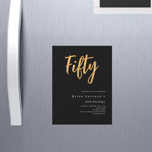 Black gold modern 50th birthday luxury magnetic invitation