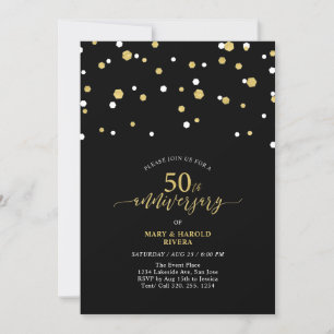 Black & Gold Modern 50th Wedding Anniversary Party Invitation