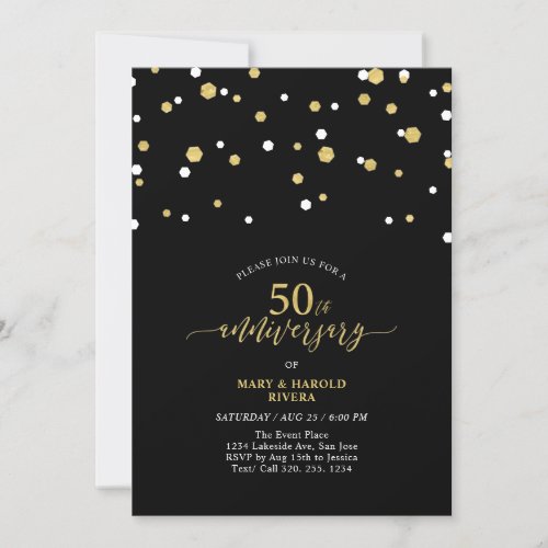 Black  Gold Modern 50th Wedding Anniversary Party Invitation