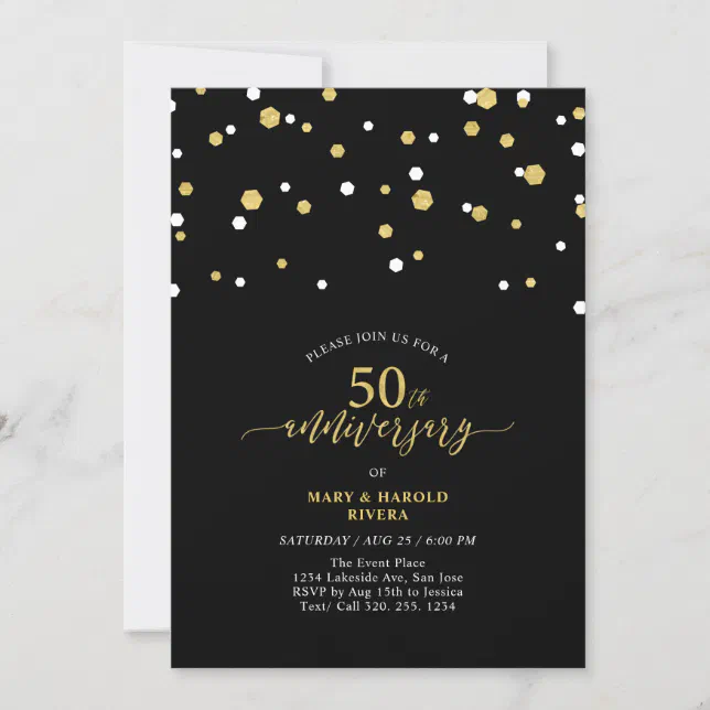 Black & Gold Modern 50th Wedding Anniversary Party Invitation | Zazzle