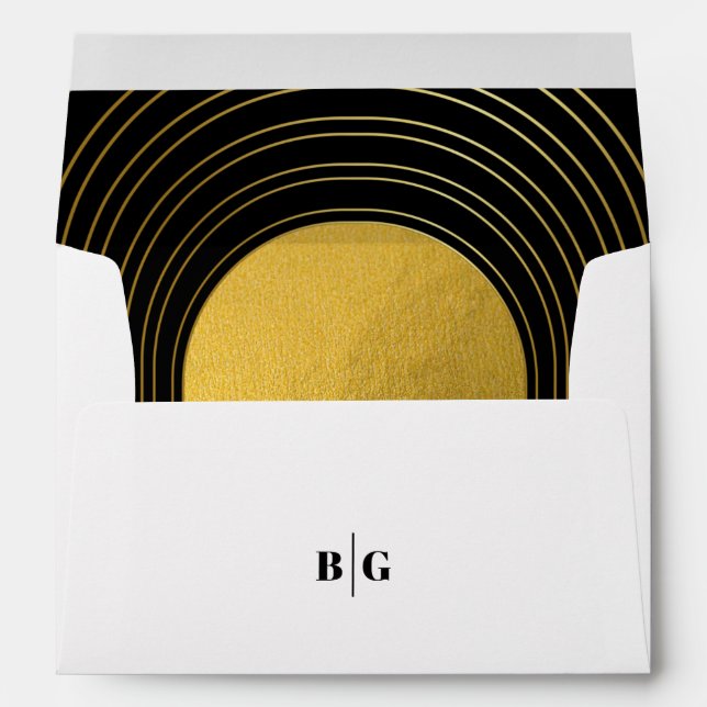 Black & Gold Modern 5x7 Wedding Invitation Envelope (Back (Bottom))