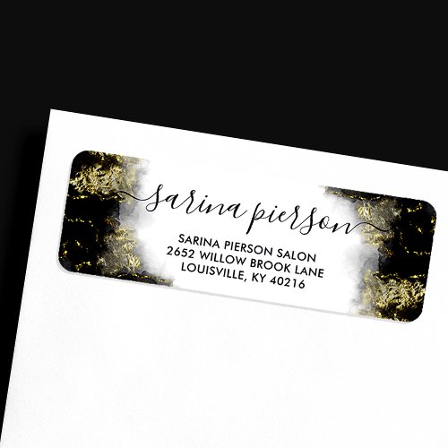 Black Gold Modern Art Liquid Ink Return Address Label