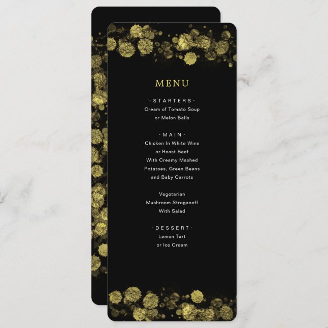 Black Gold Modern Artistic Abstract Menu Invitation (Front/Back)