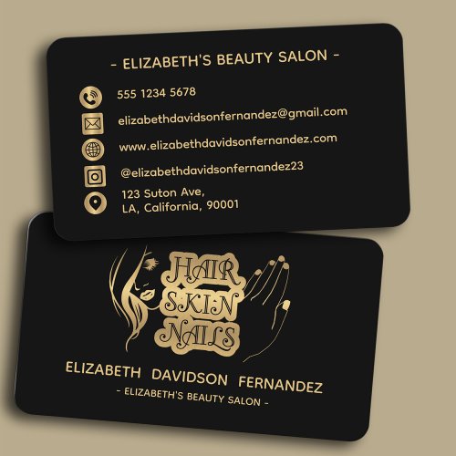Black  Gold Modern Beauty Salon Logo Social Media Business Card