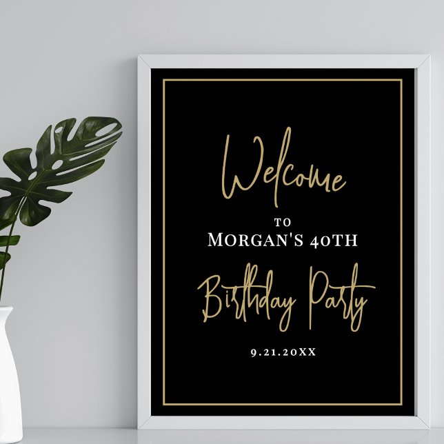 Black Gold Modern Birthday Party Welcome Poster (Black Gold Modern Birthday Party Welcome Poster)