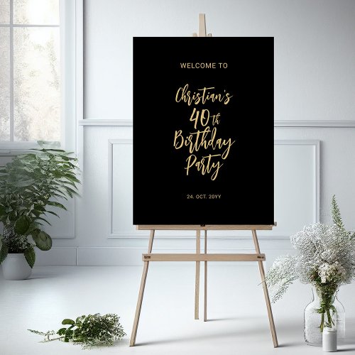 Black  Gold Modern Birthday Party Welcome Sign