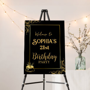 Black & Gold Modern Birthday Party Welcome Sign