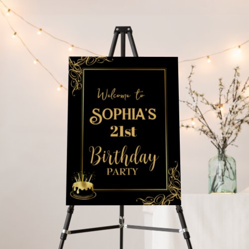 Black  Gold Modern Birthday Party Welcome Sign