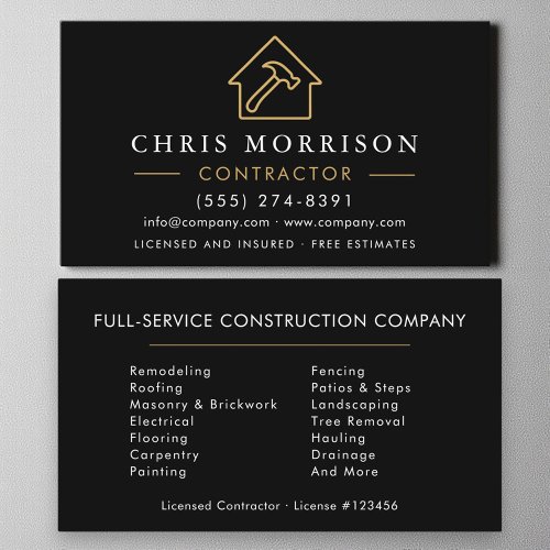 Black Gold Modern Building Construction  Business Card