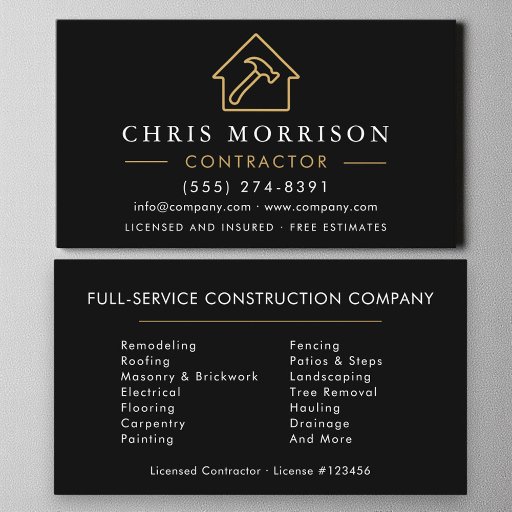 Customizable Black Gold Modern Building Construction  Business Card