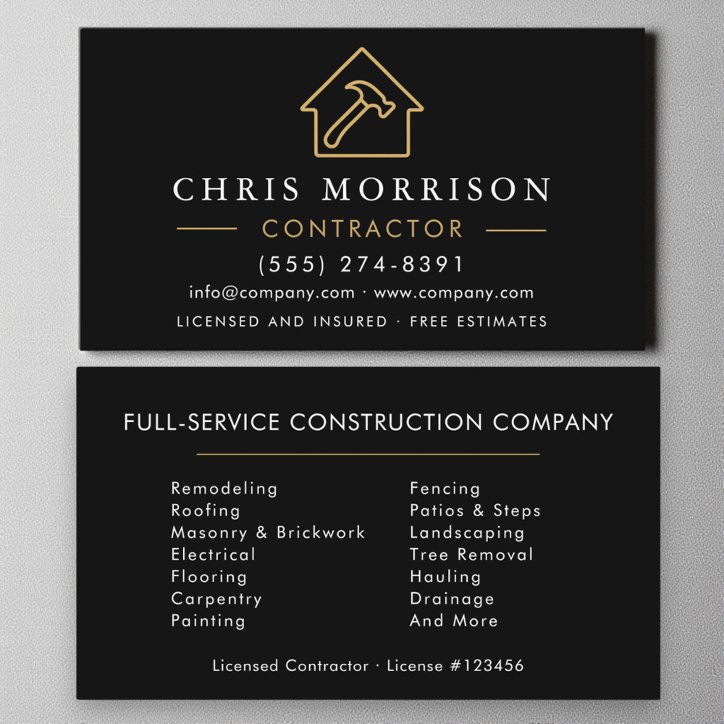 Black Gold Modern Building Construction Business Card