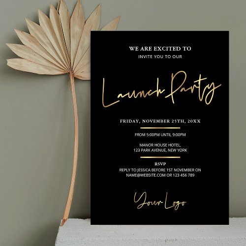 Black  Gold Modern Business Opening Launch Party Invitation