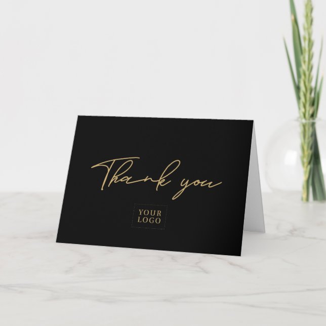 Black & Gold Modern Business Thank you Note Card (Front)