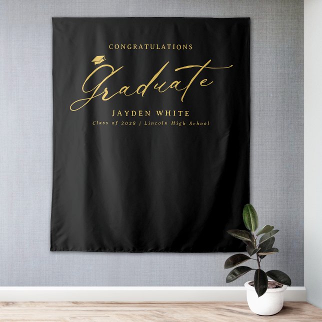 Black Gold Modern Calligraphy Graduation Party Tapestry (Black Gold Modern Calligraphy Graduation Party Tapestry)