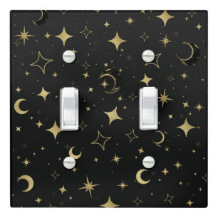 Black & Gold Modern Celestial Moon Stars Light Switch Cover