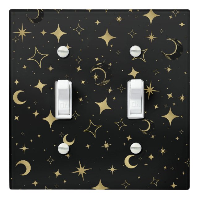 Black & Gold Modern Celestial Moon Stars  Light Switch Cover (In Situ)