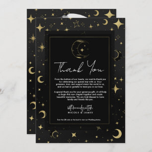 Black & Gold Modern Celestial Moon Stars Thank You Invitation