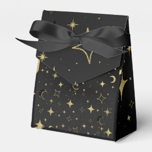 Black & Gold Modern Celestial Moon Stars Wedding Favor Boxes
