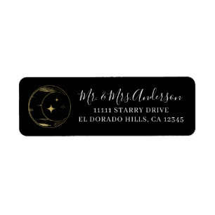 Black & Gold Modern Celestial Moon Stars Wedding Label