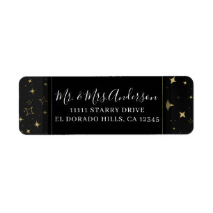Black & Gold Modern Celestial Moon Stars Wedding Label