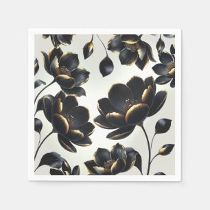 Black & Gold Modern Celestial Moon Stars Wedding Napkins