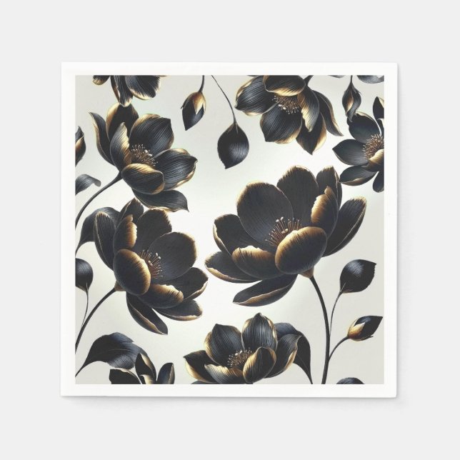 Black & Gold Modern Celestial Moon Stars Wedding Napkins (Front)