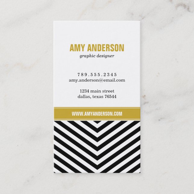 Black & Gold Modern Chevron Stripes Business Card (Front)