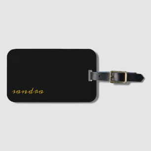  Black Gold Modern Chic Script Girly Monogram Name Luggage Tag