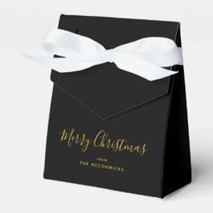 Black Gold Modern Christmas Script Personalized Favor Boxes