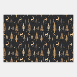 Black Gold Modern Christmas Wrapping Paper Deer