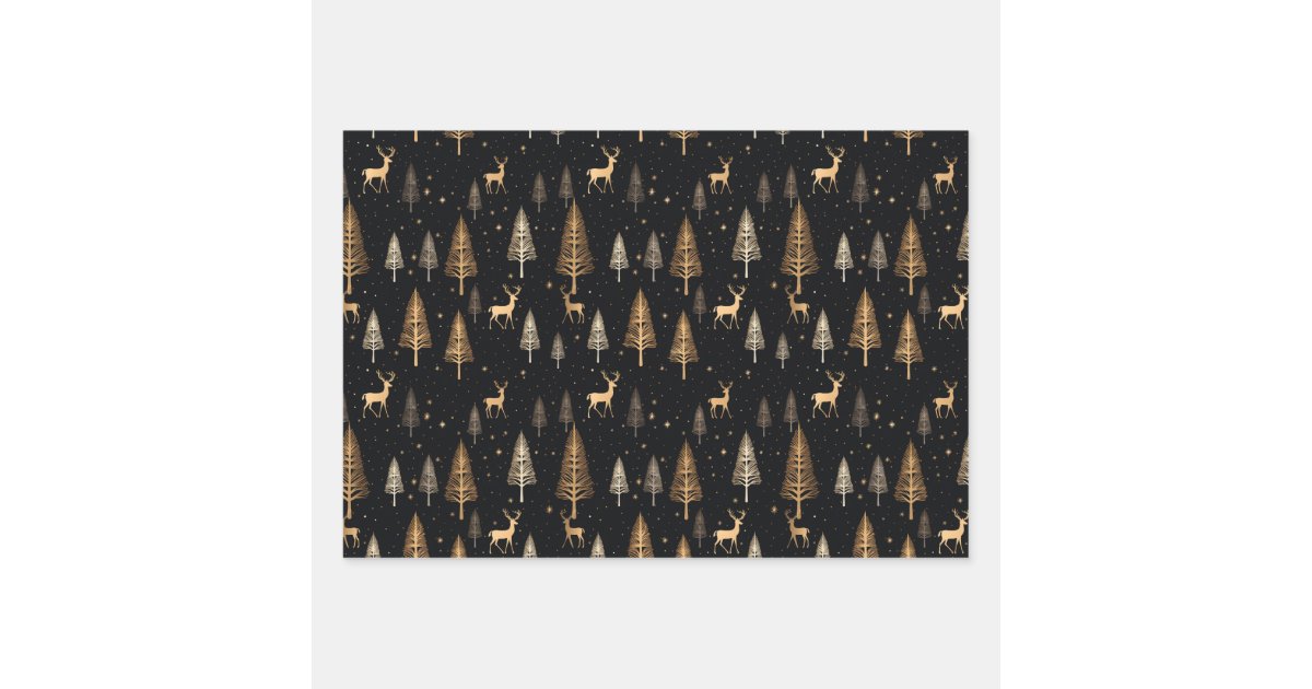 Elegant Golden Black White Luxury Christmas Gift Wrapping Paper