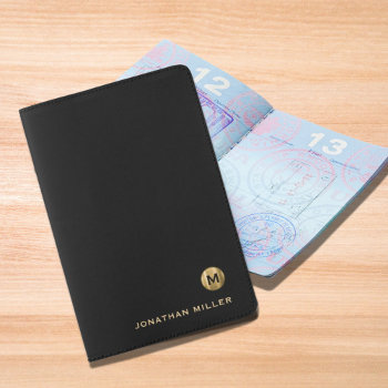 Black Gold Modern Classic Monogram Passport Holder by kisasa_home at Zazzle