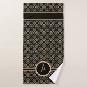 Black & Gold Modern Classic Monogram Pattern Bath Towel