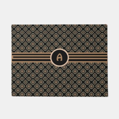 Black  Gold Modern Classic Monogram Pattern Doormat