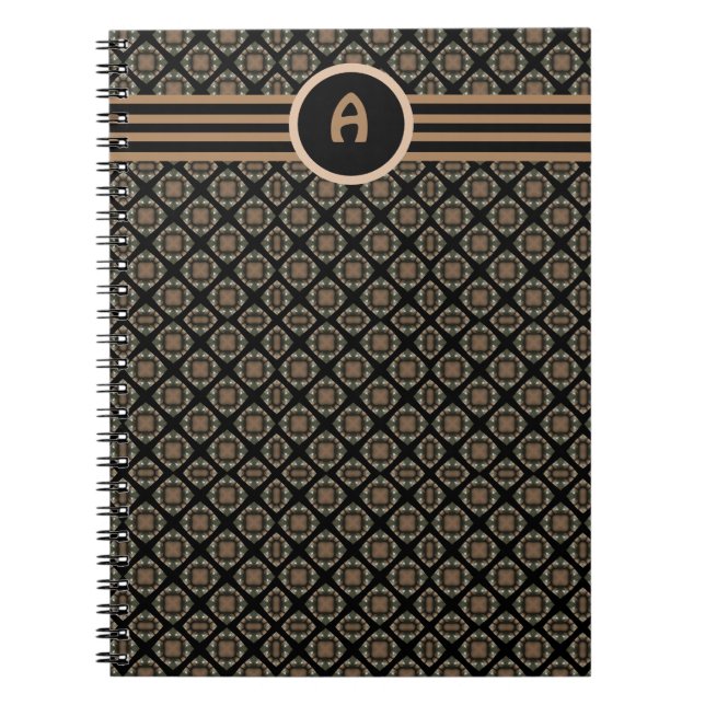 Black & Gold Modern Classic Monogram Pattern Notebook (Front)