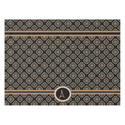 Black  Gold Modern Classic Monogram Pattern Tablecloth