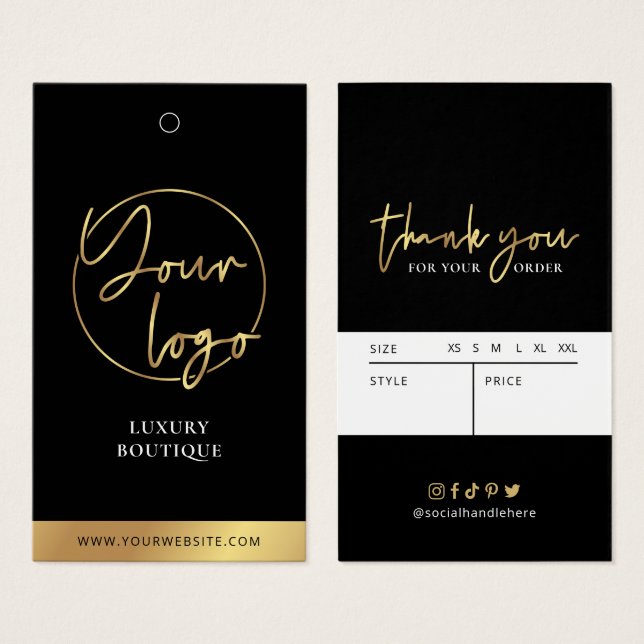 Black & Gold Modern Clothing Hang Tag Price Label | Zazzle